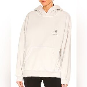 Anine Bing Aiden Monogram Hoodie Light Gray Oversized Distressed Sweatshirt XS S